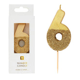 Gold Glitter Number Candle - 6