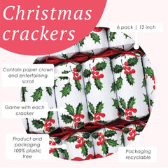 Holly White Christmas Crackers - 6 Pack | Christmas Decor |