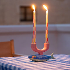 Multicolour Check Taper Candles - 2 Pack | Summer Decor |