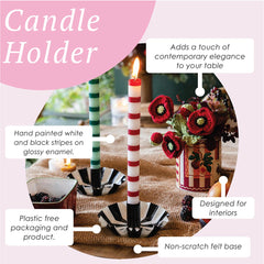 Black White Stripe Scalloped Candle Holder | Festive Candle Holder |