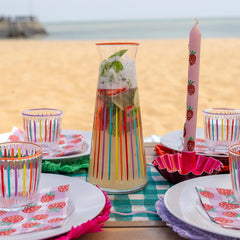 Bright Multi-Coloured Striped Glass Carafe - 25cm | Summer Gifts |