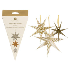 Gilded Paper Stars Decorations - 3 Pack | Christmas Tree Decorations |