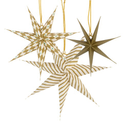 Gilded Paper Stars Decorations - 3 Pack | Christmas Tree Decorations |