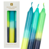 Marble 3 Tone Ombre Blue, Yellow and Green Dinner Candles - 3 Pack | Picnic Decor |