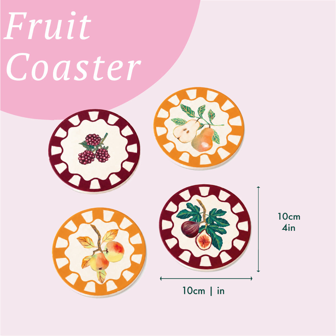 Autumnal Fruit Coasters - 20 Pack Display | Autumn Decor |