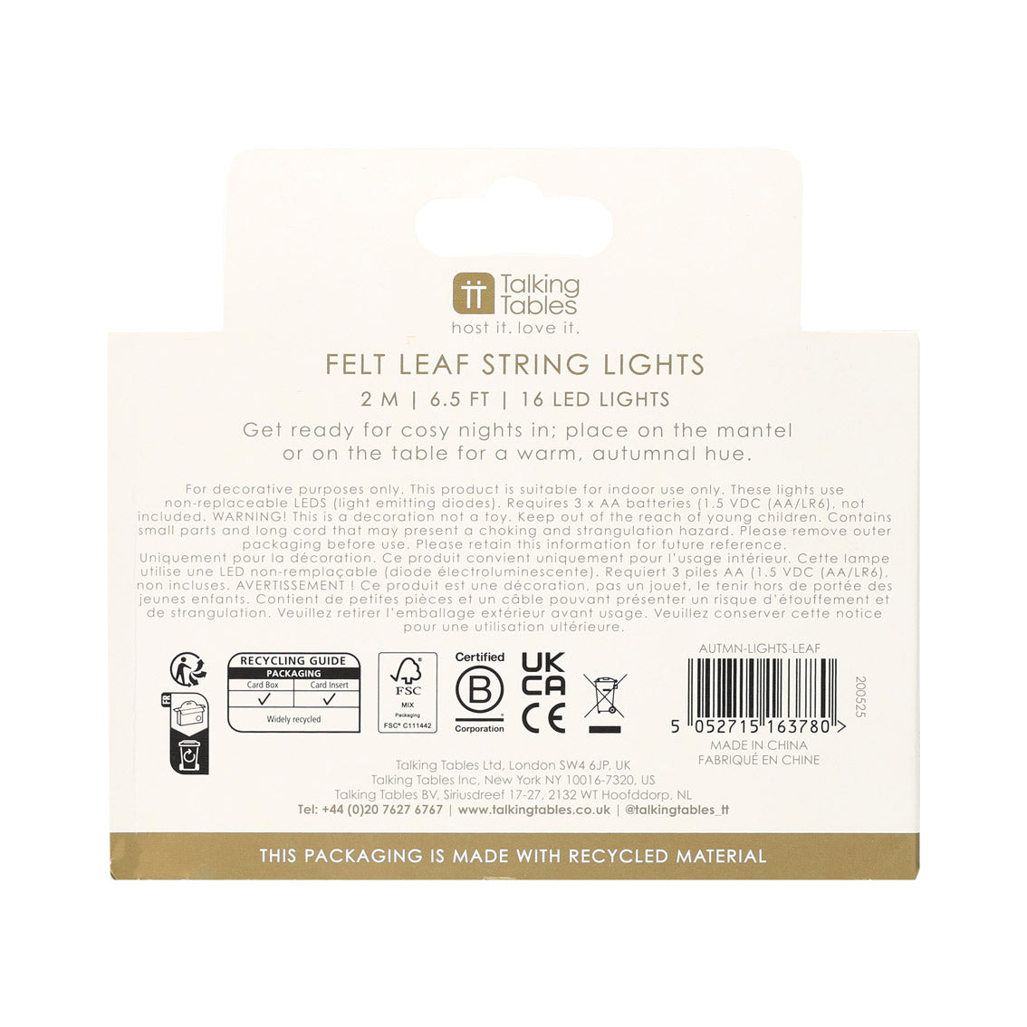 Autumn Felt Leaf String Lights - 2m