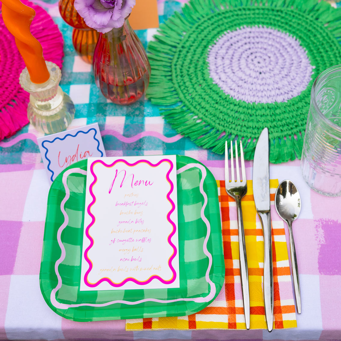 Lilac & Green Paper Raffia Placemats - 2 Pack  | Summer Tableware |