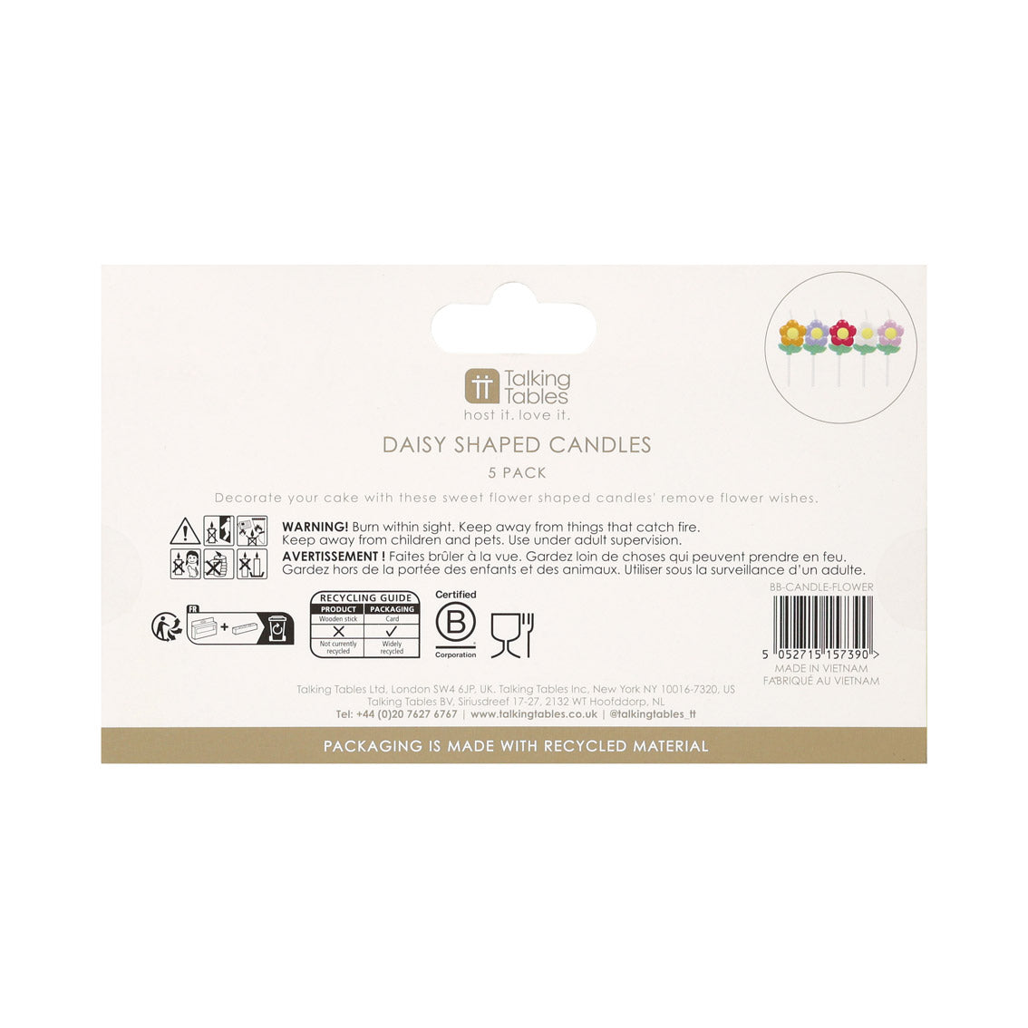 Daisy Multi Colored Birthday Candles - 5 Pack | Cake Candles |