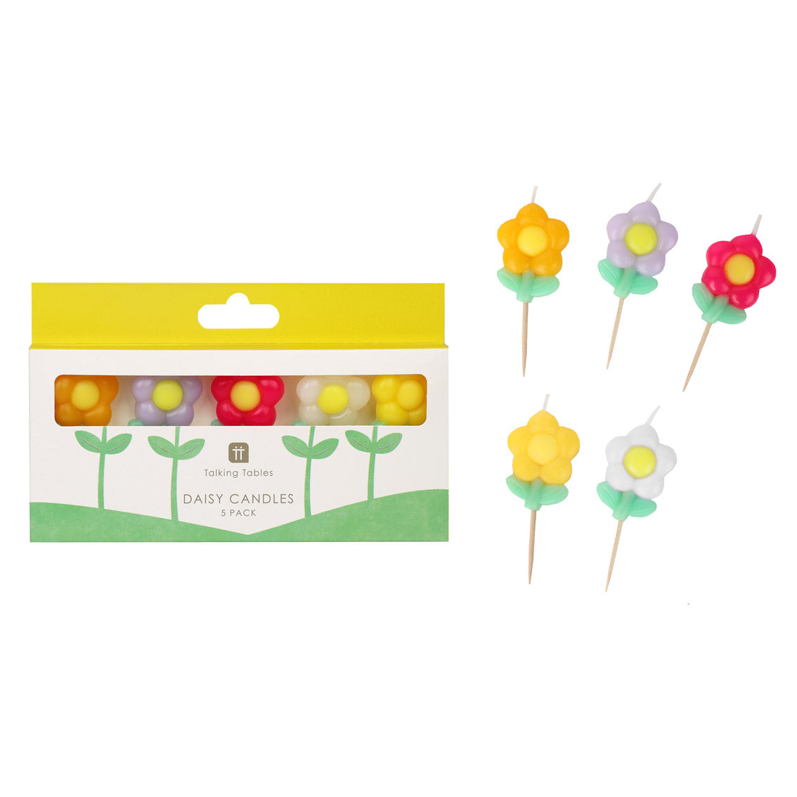 Daisy Multi Colored Birthday Candles - 5 Pack | Cake Candles |