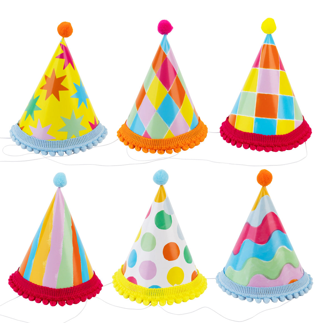 Multi Coloured Mini Party Hats - 6 Pack | Party Wearables |