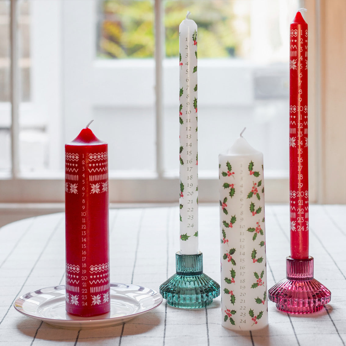 Botanical Holly Christmas Advent Candles | Christmas Countdown |