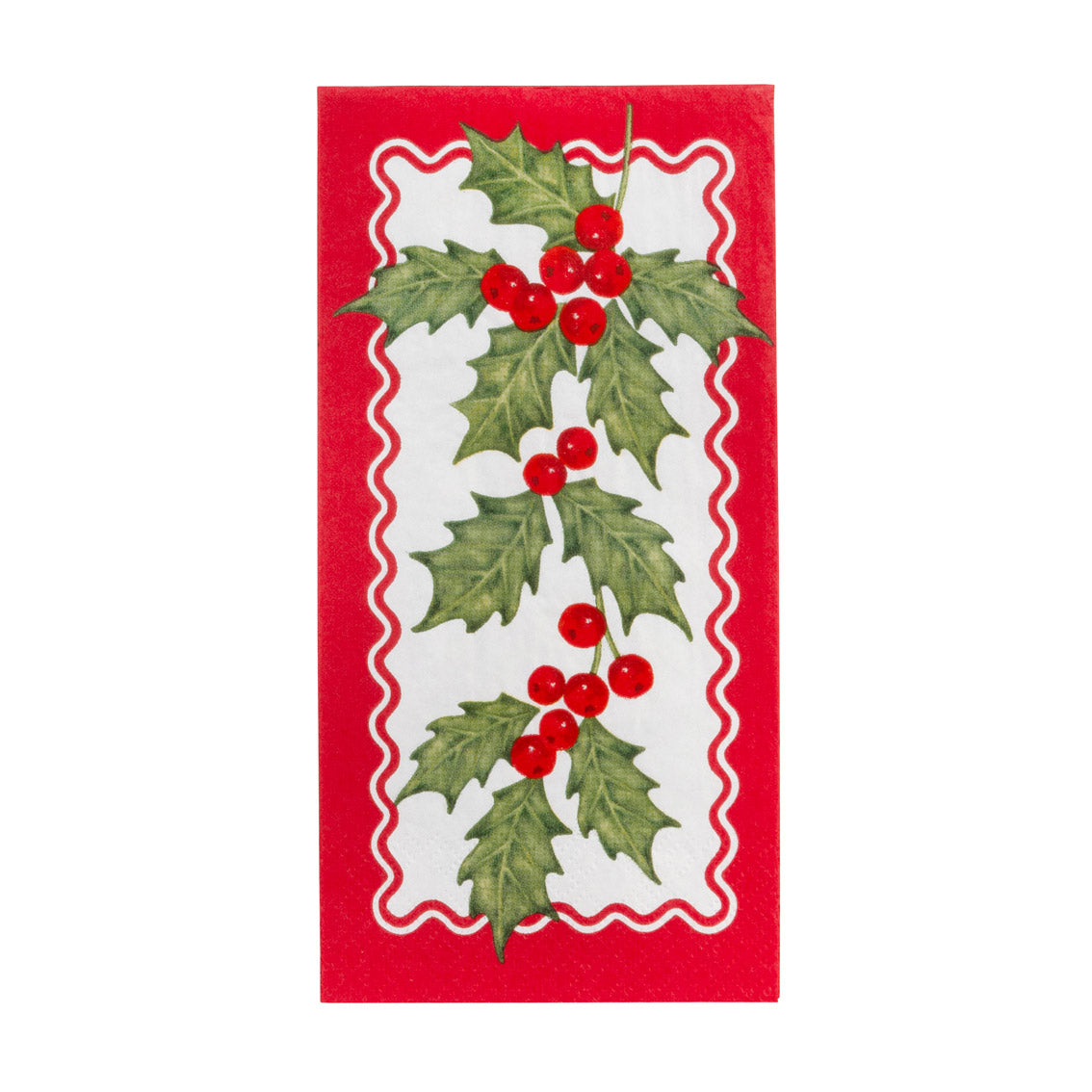 Holly Long Lunch Paper Napkins - 8 Pack Display | Christmas Decor |