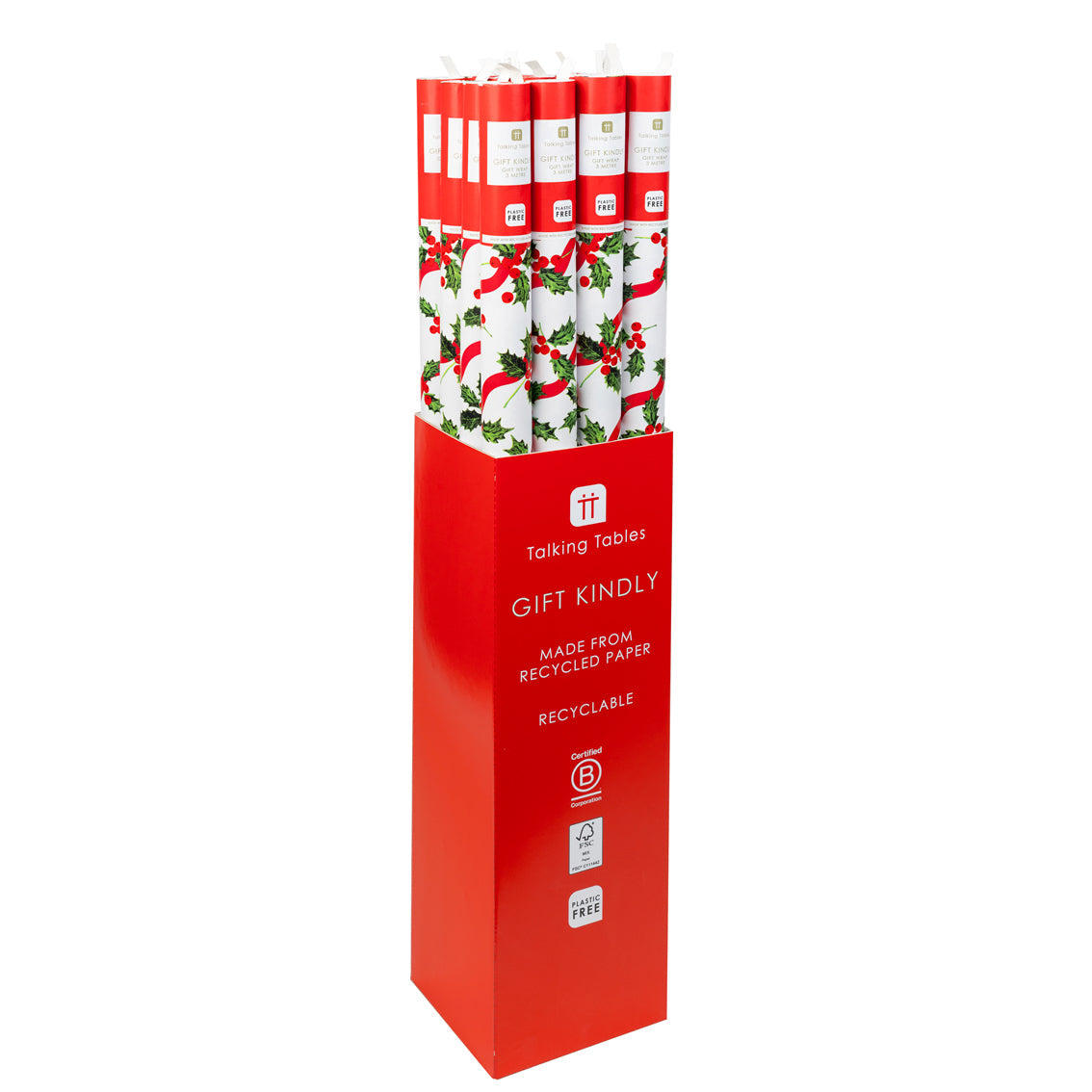 Holly Recycled Wrapping Paper - 3m - 16 Unit Display