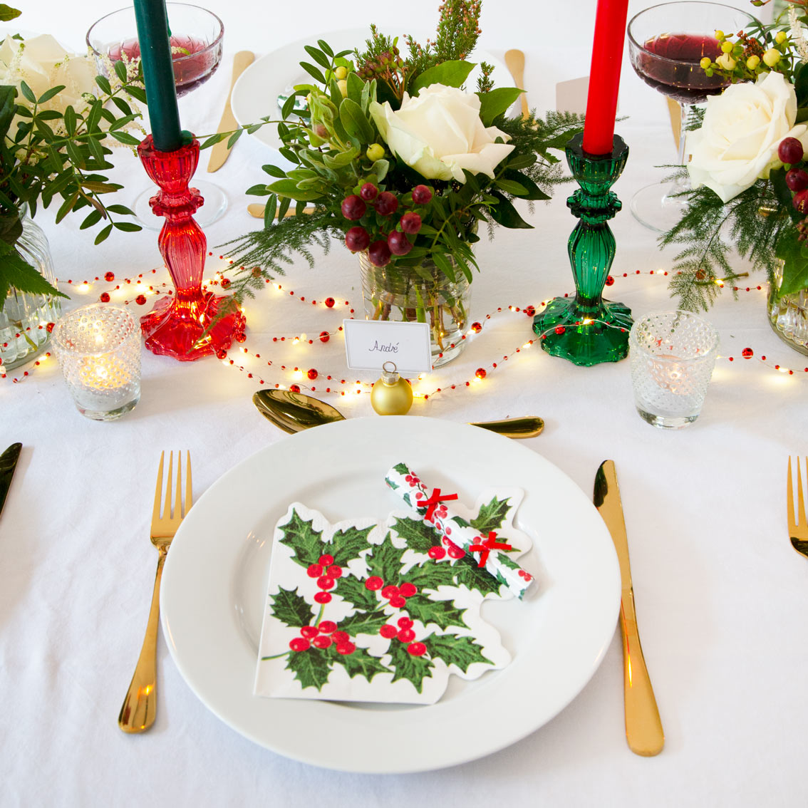 Holly Shaped Paper Napkins - 20 Pack | Christmas Napkins |