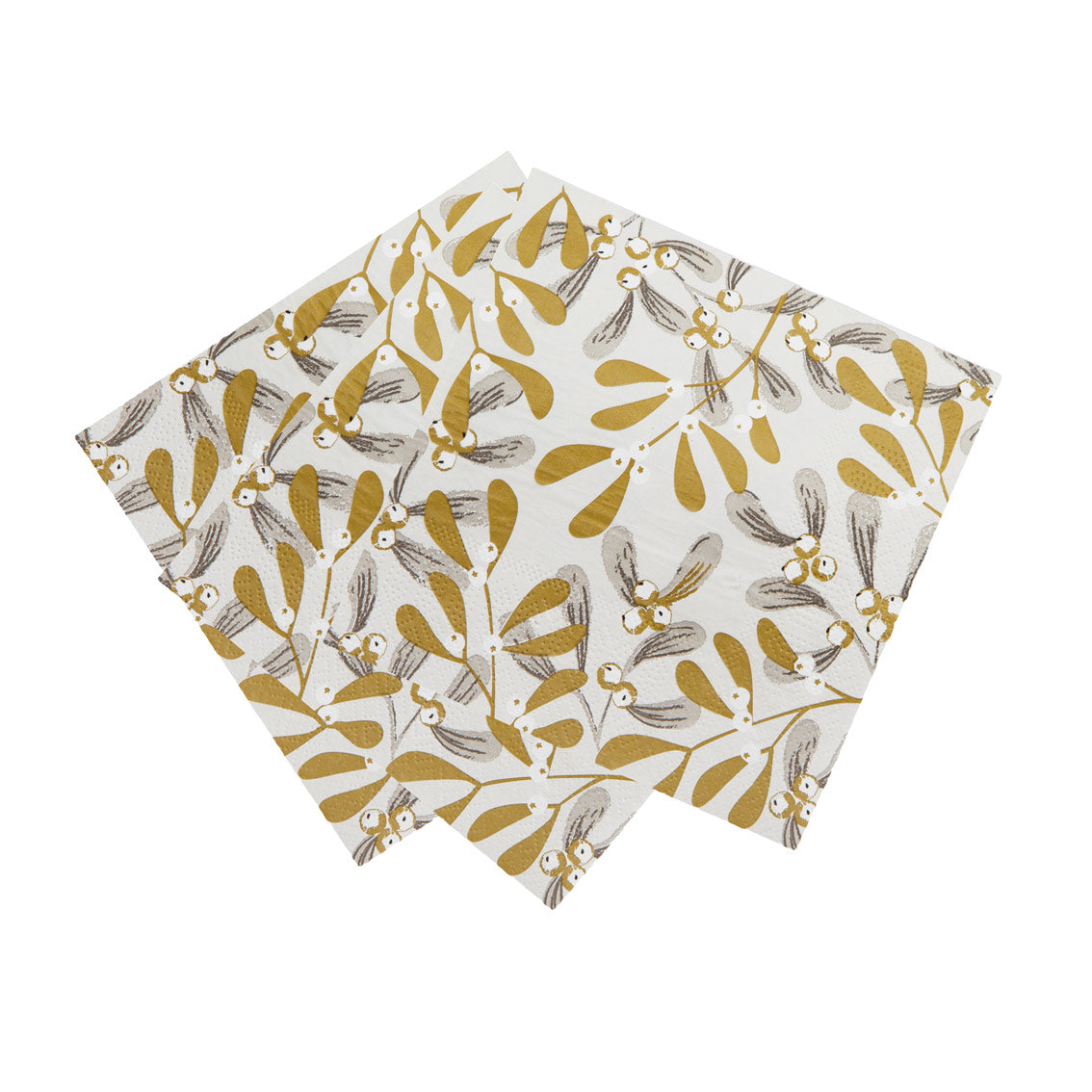 Gold Mistletoe Christmas Paper Napkins - 20 Pack | Christmas Decor |