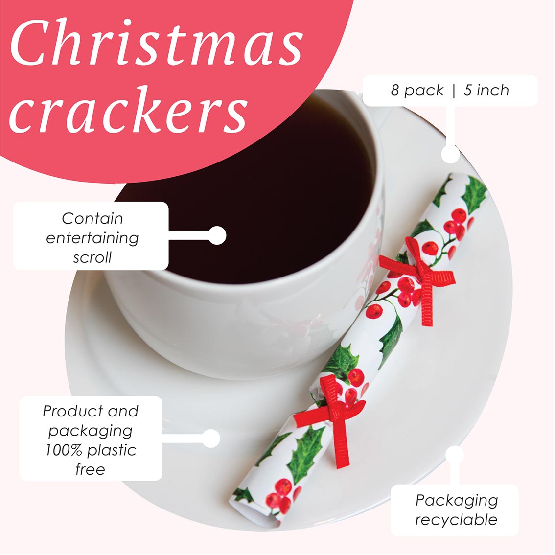 Holly Christmas Saucer Crackers - 10 Pack Display | Christmas Decor |