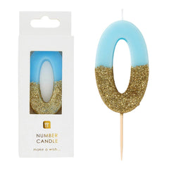 Blue Glitter Number Candle - 0