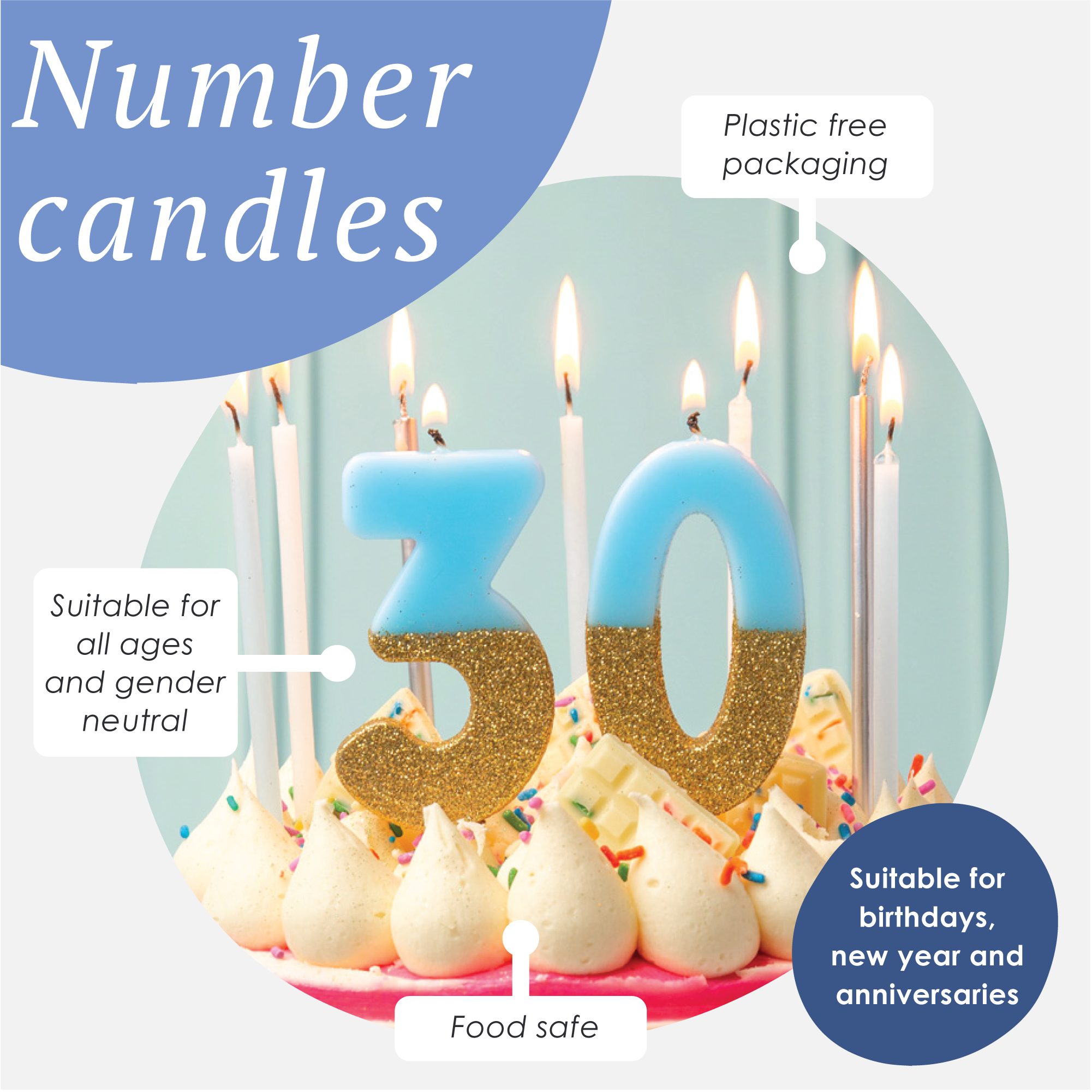 Blue Glitter Number Candle - 6