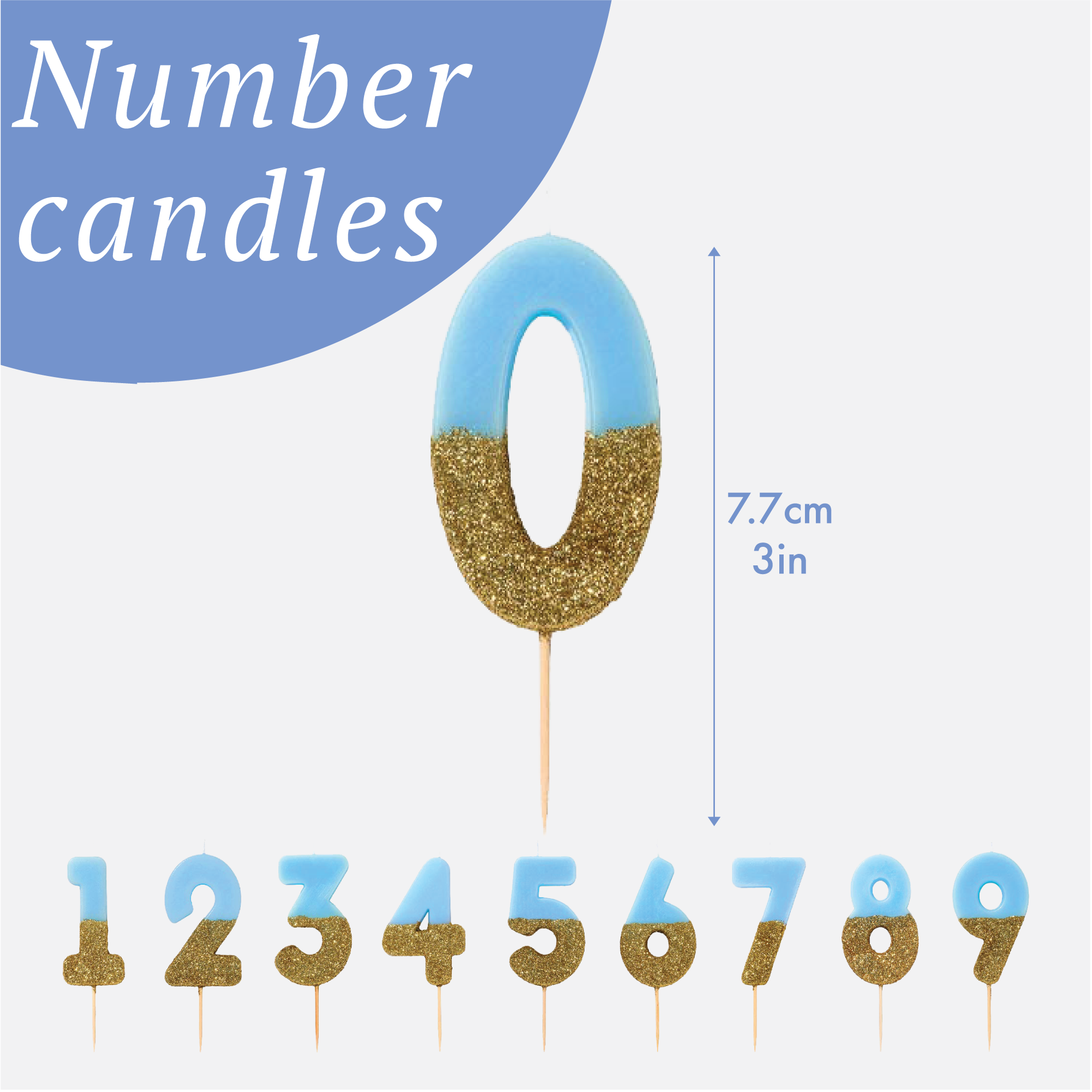 Blue Glitter Number Candle - 8