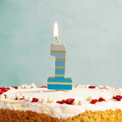 Blue & Gold Number Candle - 1 | Cake Candles |