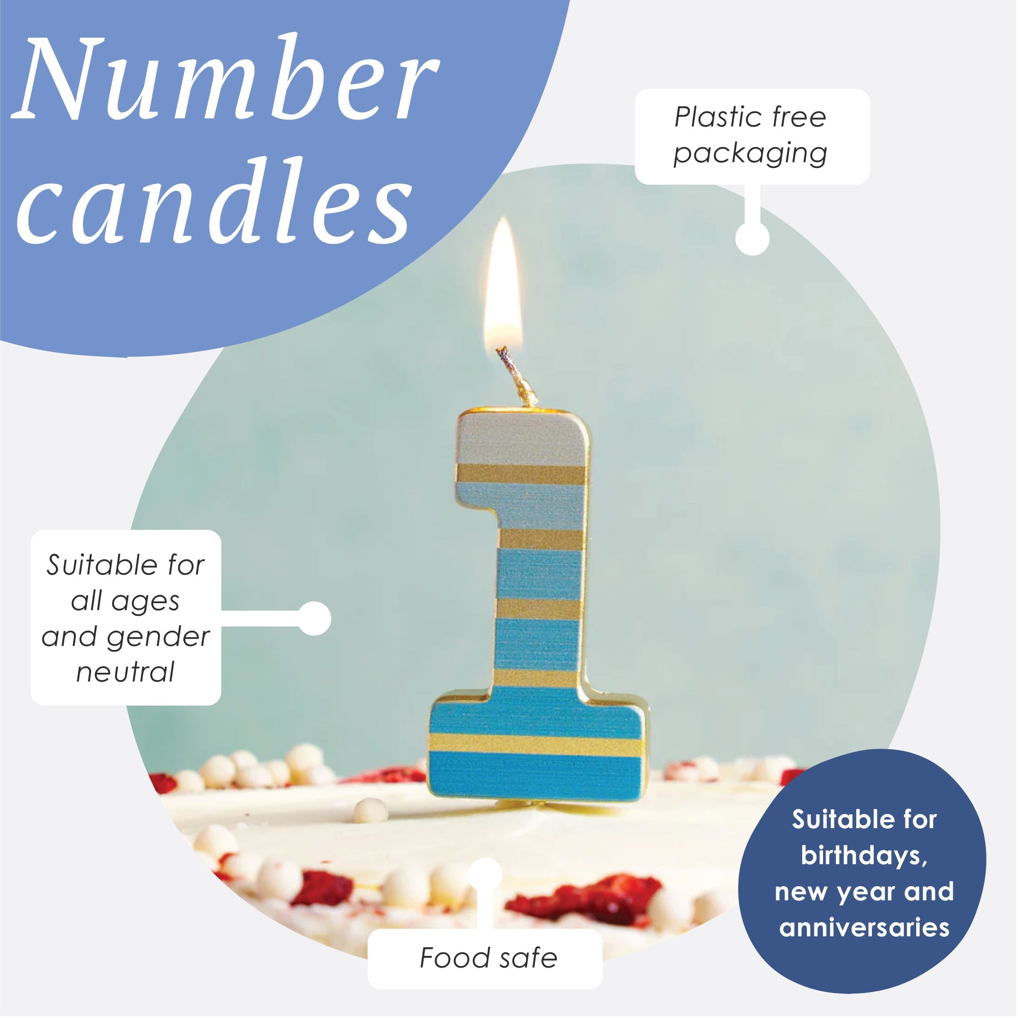 Blue & Gold Number Candle - 1 | Cake Candles |