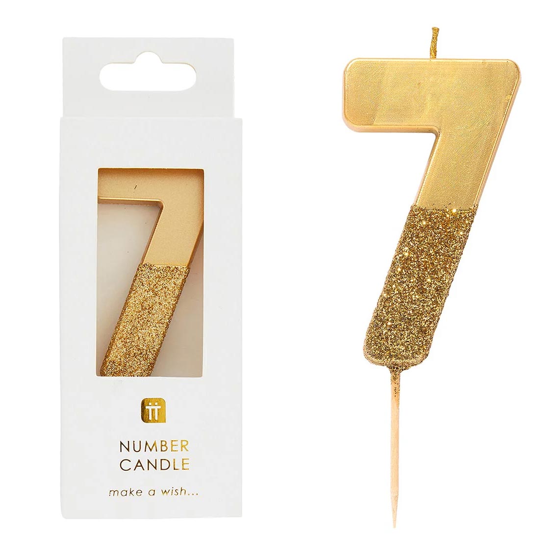 Gold Glitter Number Candle - 7