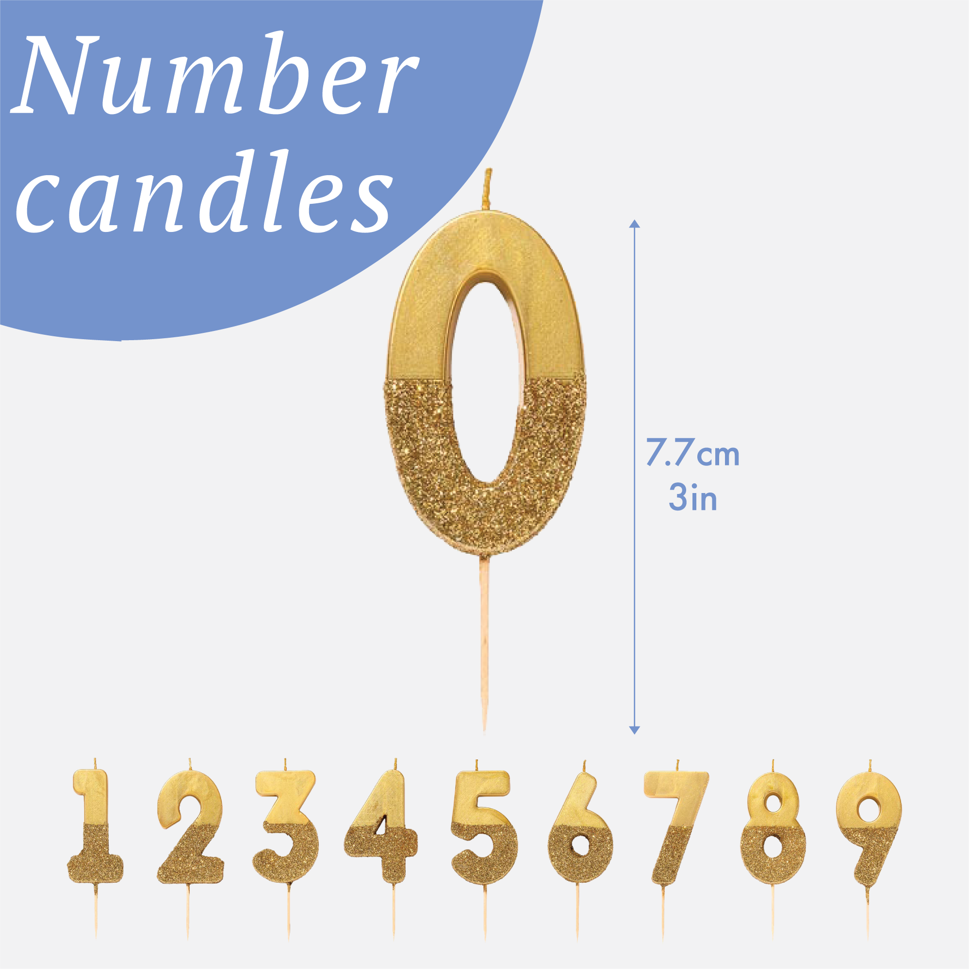 Gold Glitter Number Candle - 0