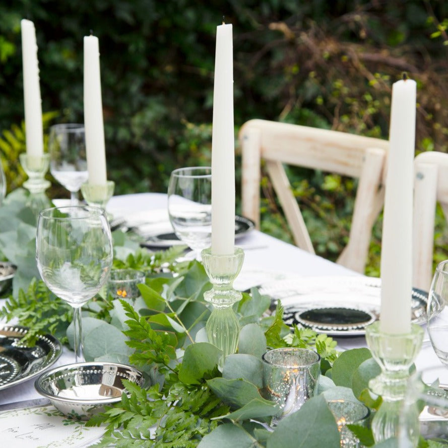 Green Glass Candle Holder | Summer Hosting Decor |