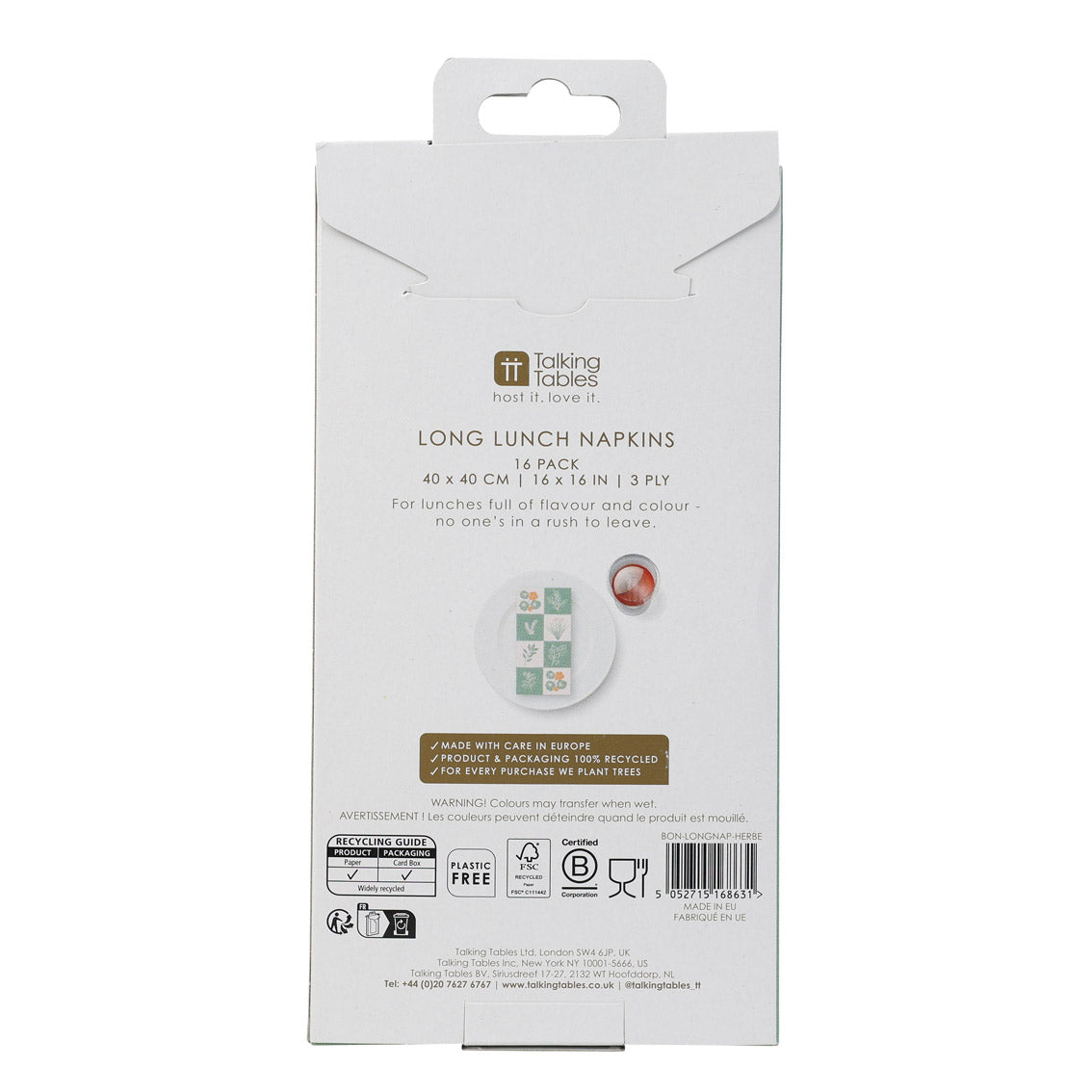 Herb Long Lunch Paper Napkins - 8 Pack Display | Summer Dinner Napkins |