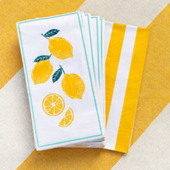 Lemon Long Lunch Paper Napkins - 8 Pack Display | Summer Napkins |