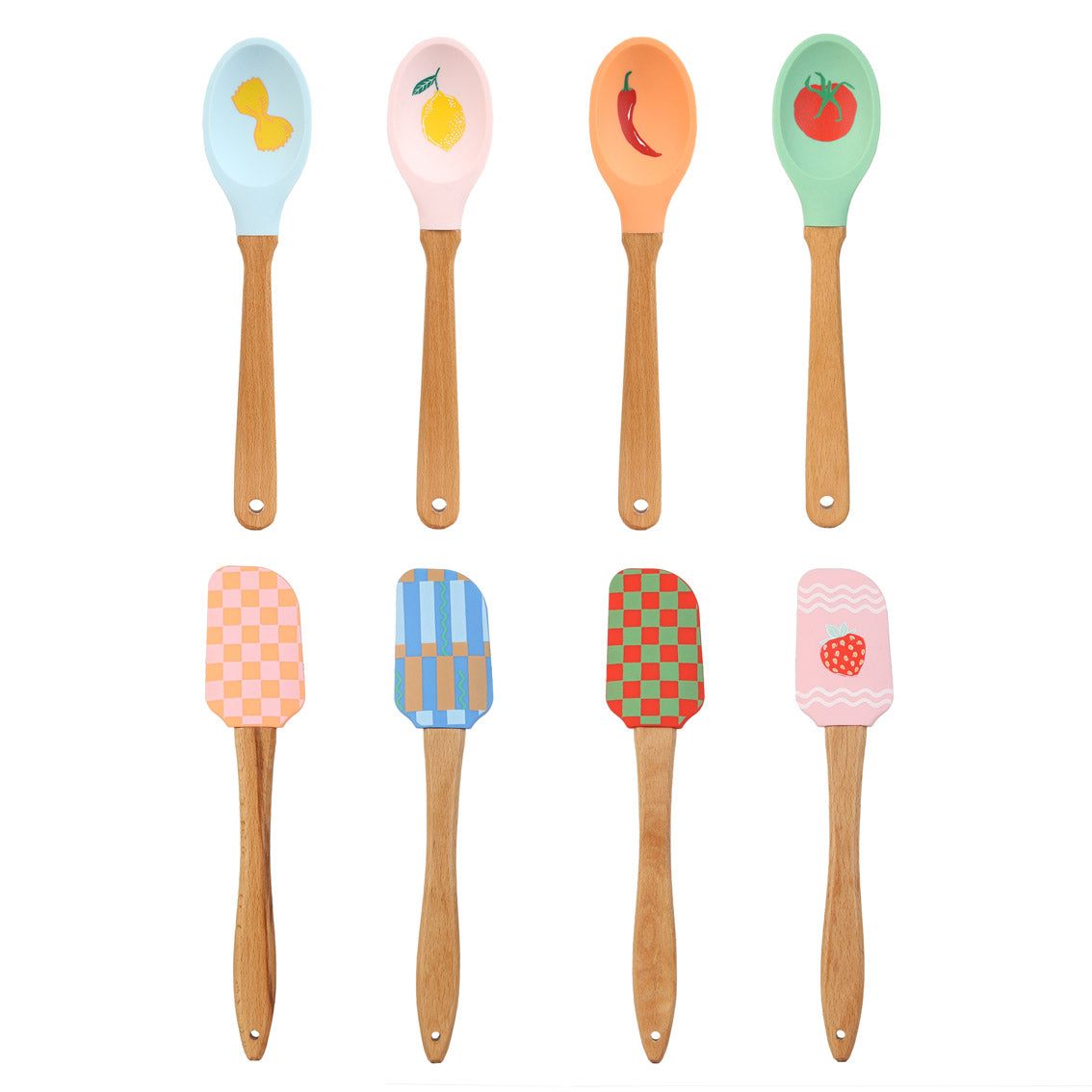 Food Icons Silicone Kitchen Utensils - 16 Pack | Summer Gifts |