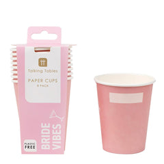 Bride Pink Paper Cups - 8 Pack | Hen Party Supplies |