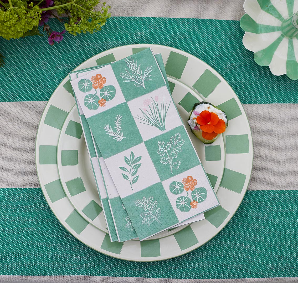 Herb Long Lunch Paper Napkins - 8 Pack Display | Summer Dinner Napkins |