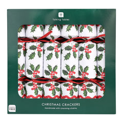 Holly White Christmas Crackers -  12 Pack | Christmas Decor |