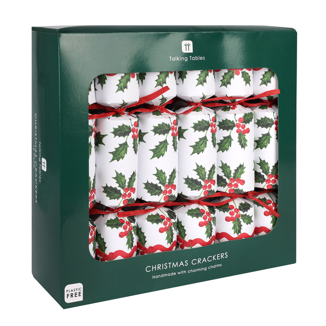 Holly White Christmas Crackers -  12 Pack | Christmas Decor |