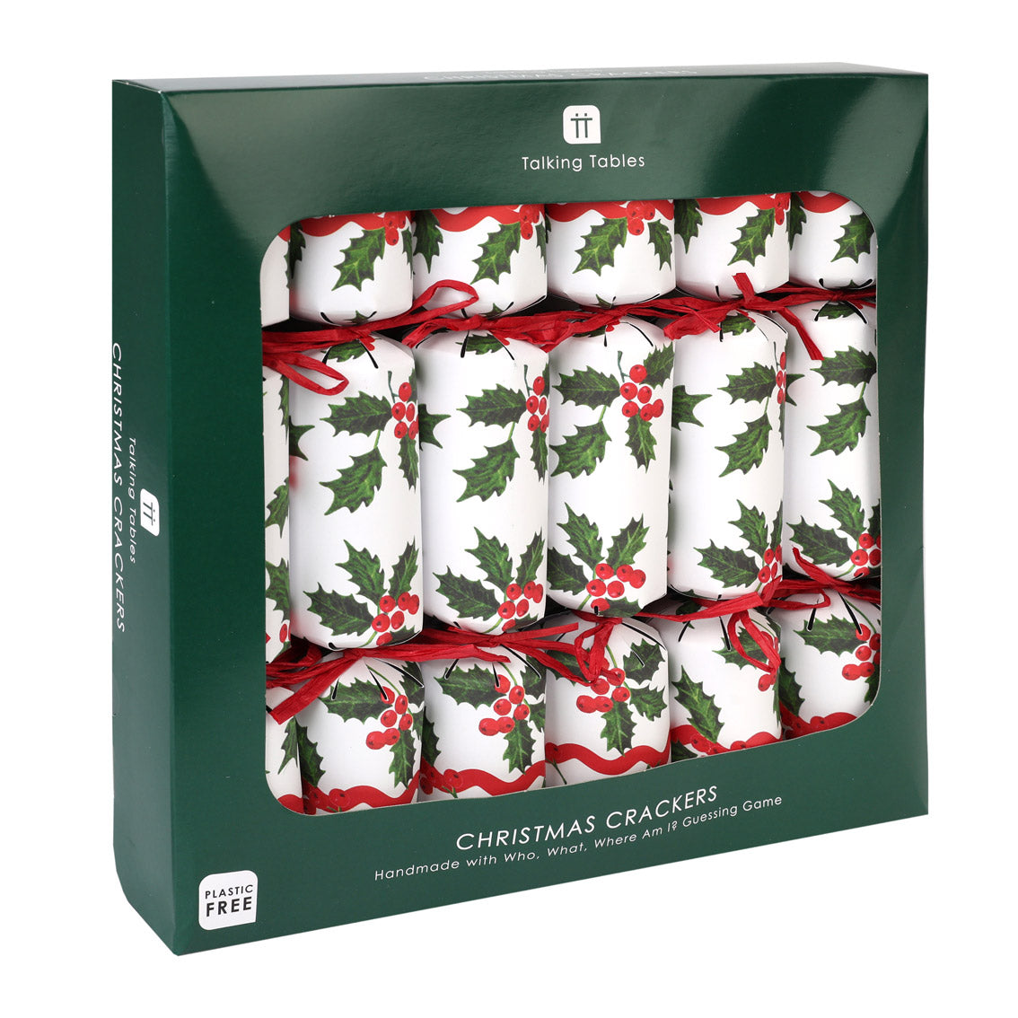 Holly White Christmas Crackers - 6 Pack |  Christmas Decor |