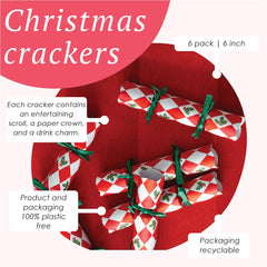 Holly Red & White Harlequin Mini Christmas Crackers - 6 Pack | Christmas Decor |