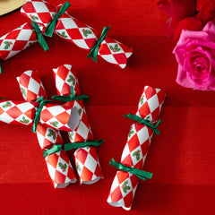 Holly Red & White Harlequin Mini Christmas Crackers - 6 Pack | Christmas Decor |