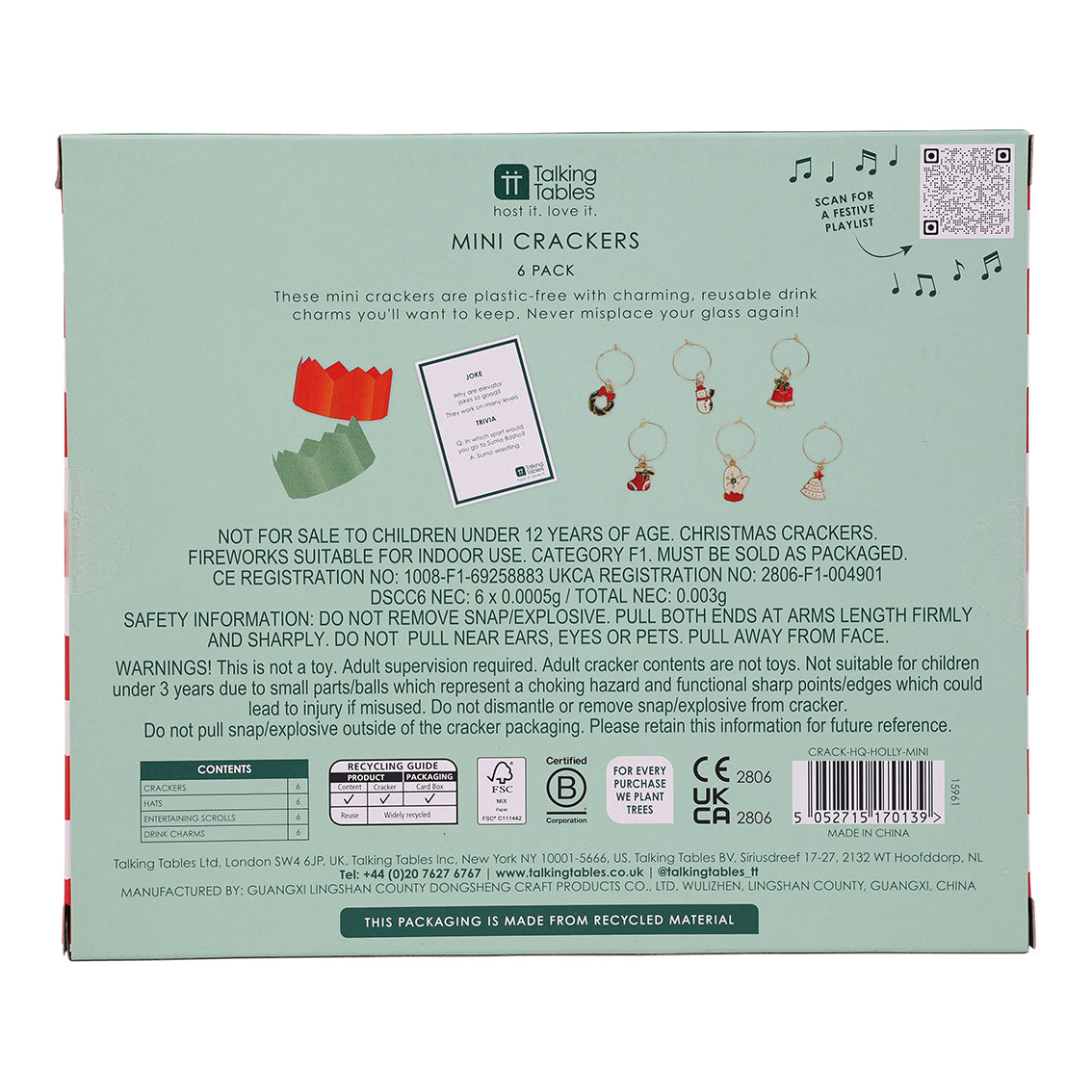 Holly Red & White Harlequin Mini Christmas Crackers - 6 Pack | Christmas Decor |