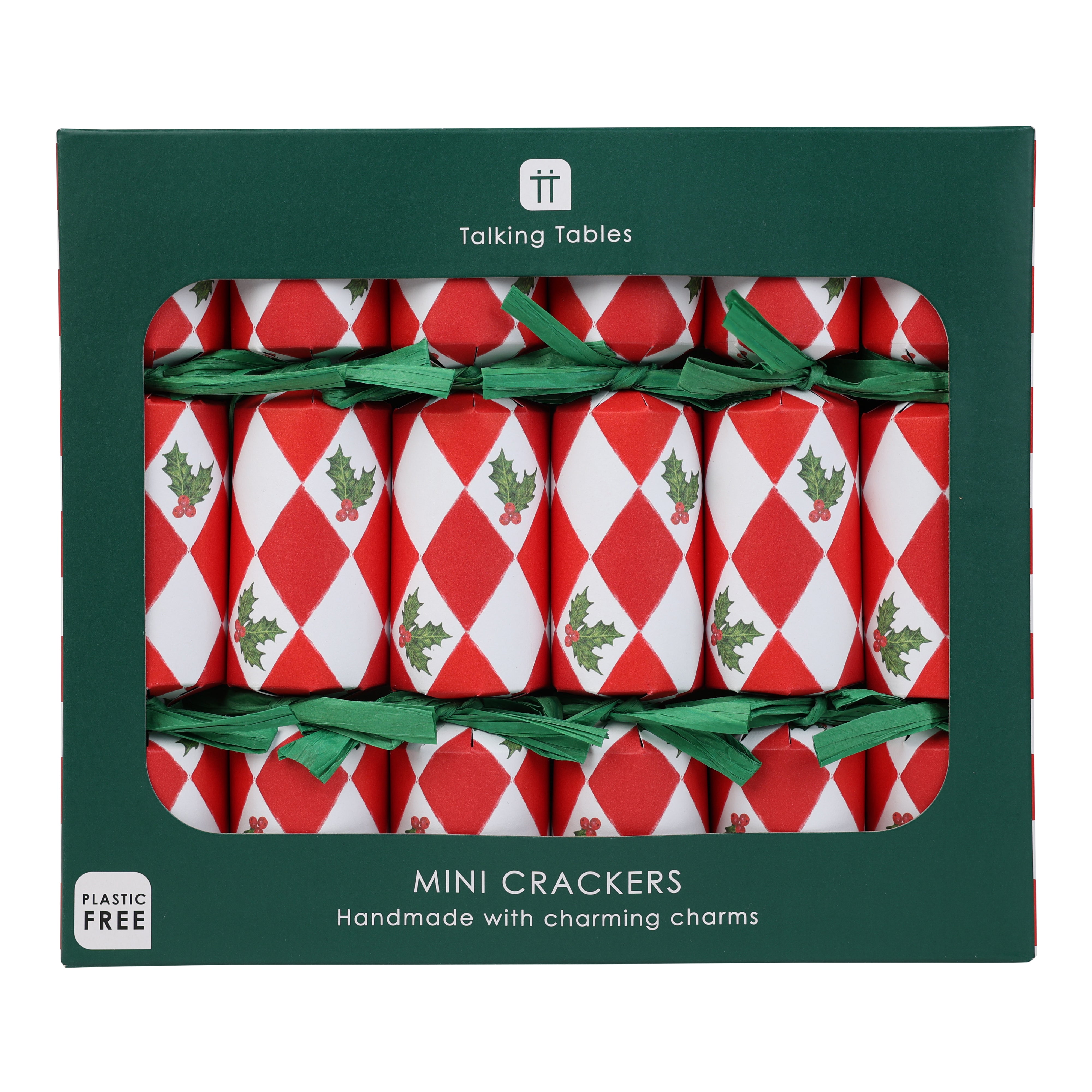 Holly Red & White Harlequin Mini Christmas Crackers - 6 Pack | Christmas Decor |