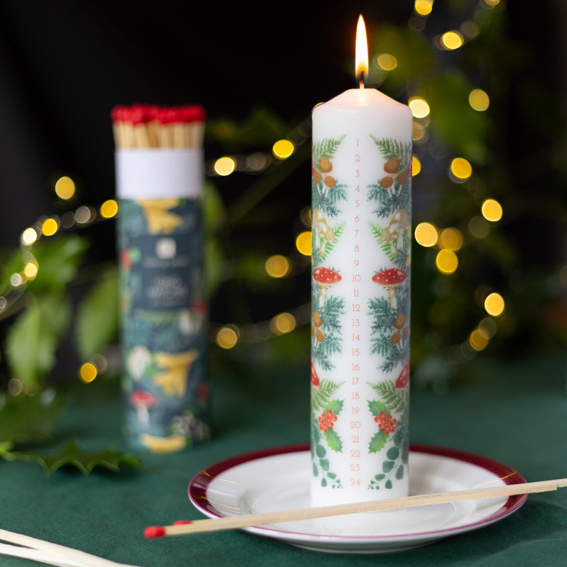 Forest Christmas Pillar Advent Candle | Holiday Countdown |