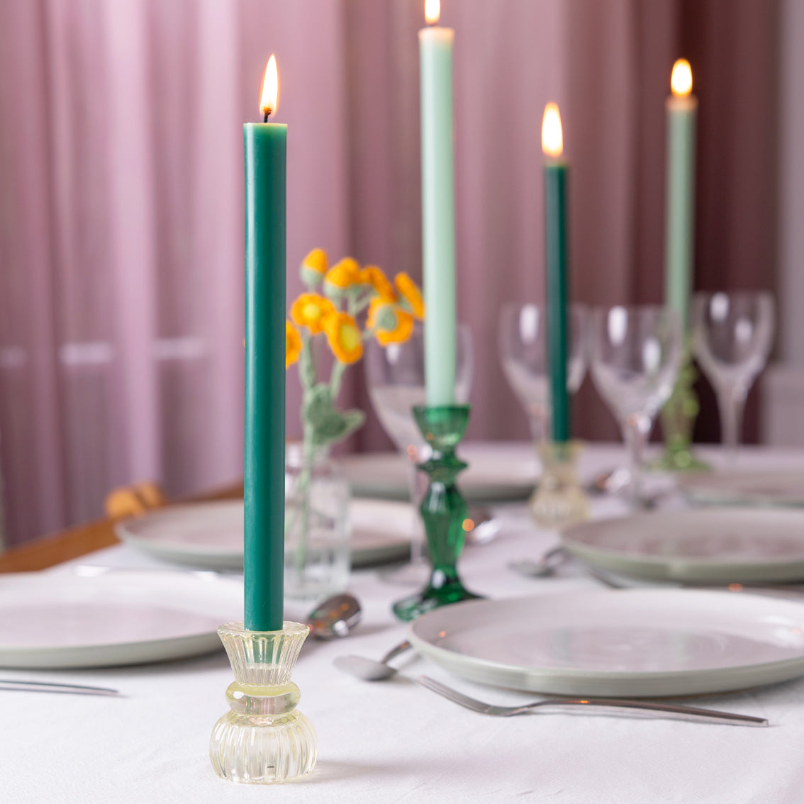 Green Straight Dinner Candles - 25 Unit Display | Summer Home Decor |