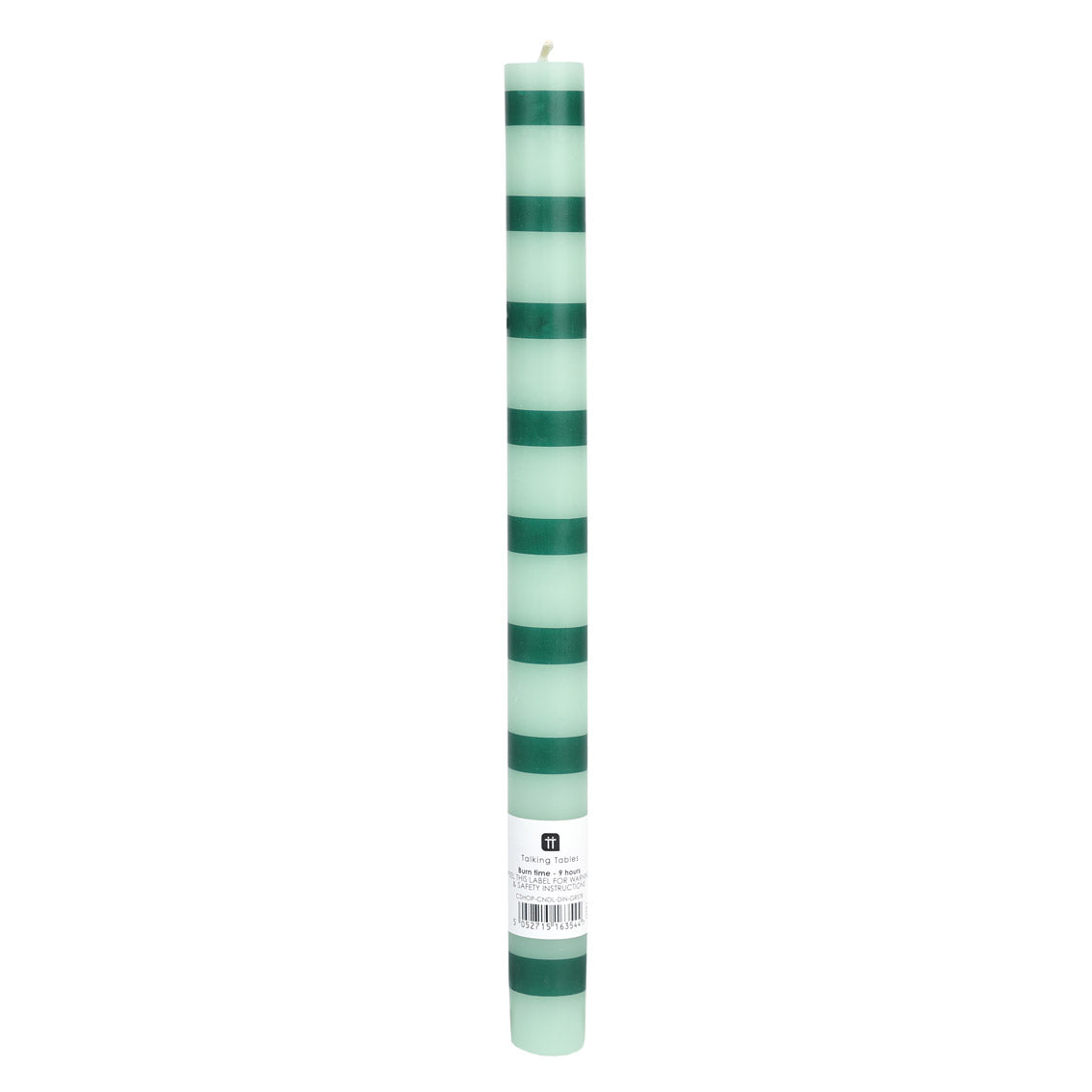 Green Stripe Straight Dinner Candles - 25 Unit Display | Outdoor Dining Decor |