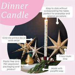 Gold Star Straight Dinner Candles - 12 Unit Display | Christmas |