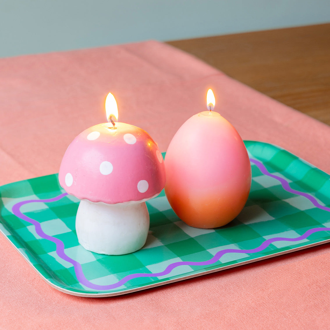 Egg Shaped Pink & Orange Candle | Spring Decor |
