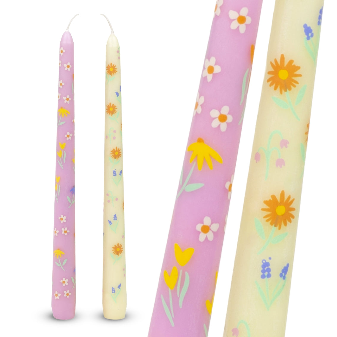 Floral Yellow & Pink Dinner Candles | Summer Gifts |