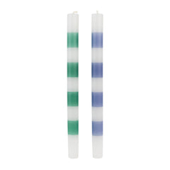 Green & Blue Stripe Dinner Candles - 4 Pack | Home Decor Gift |