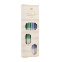 Green & Blue Stripe Dinner Candles - 4 Pack | Home Decor Gift |