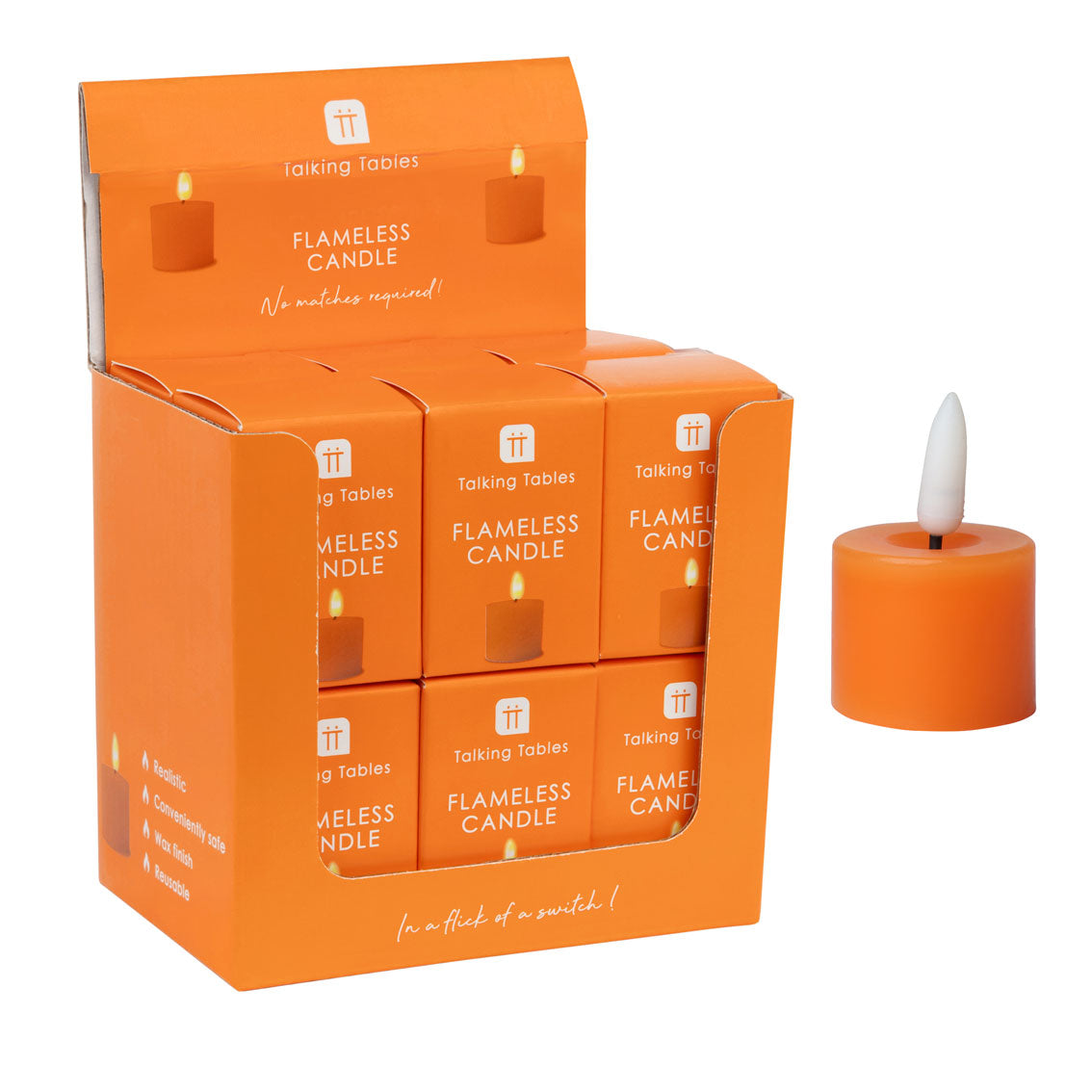 Flameless LED Tealight Candle - Orange - 12 Unit Display | Home Decor |