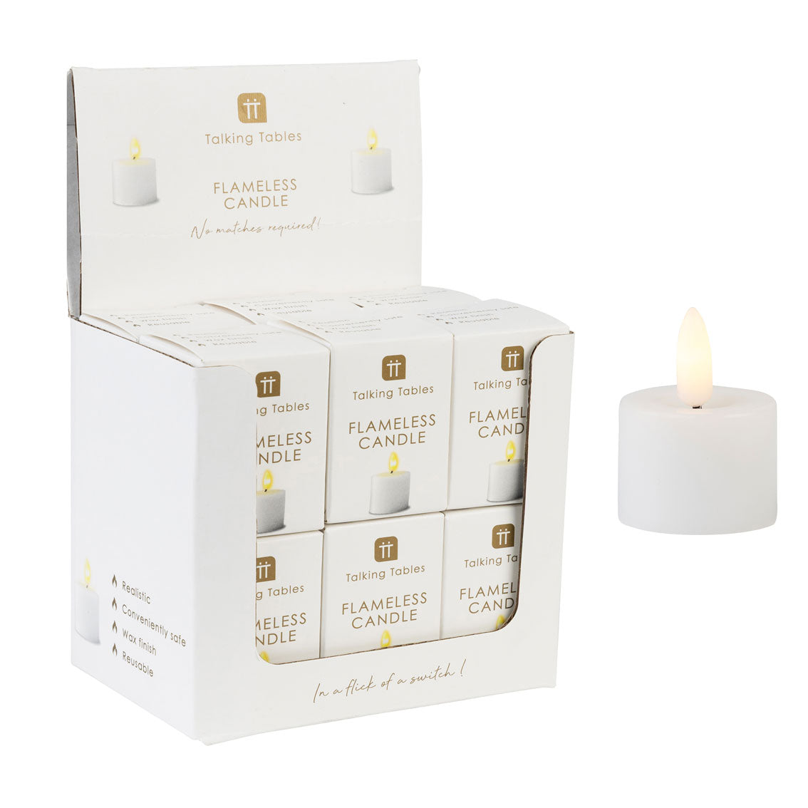 Flameless LED Tealight Candle - White - 12 Unit Display | Home Decor |
